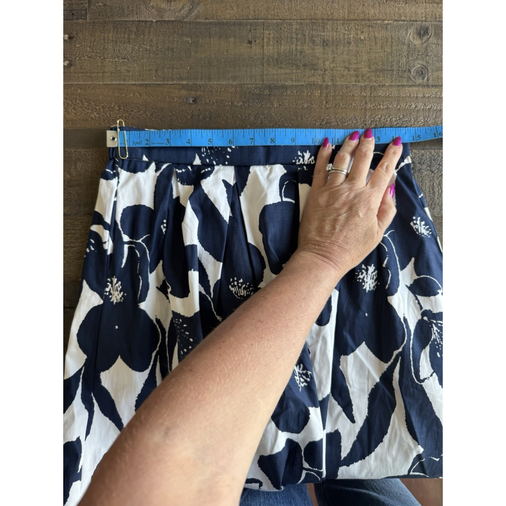 Women’s Floral Blue-White A Line Skirt Zipper Closure Pockets Elastic Waist - Picture 7 of 14